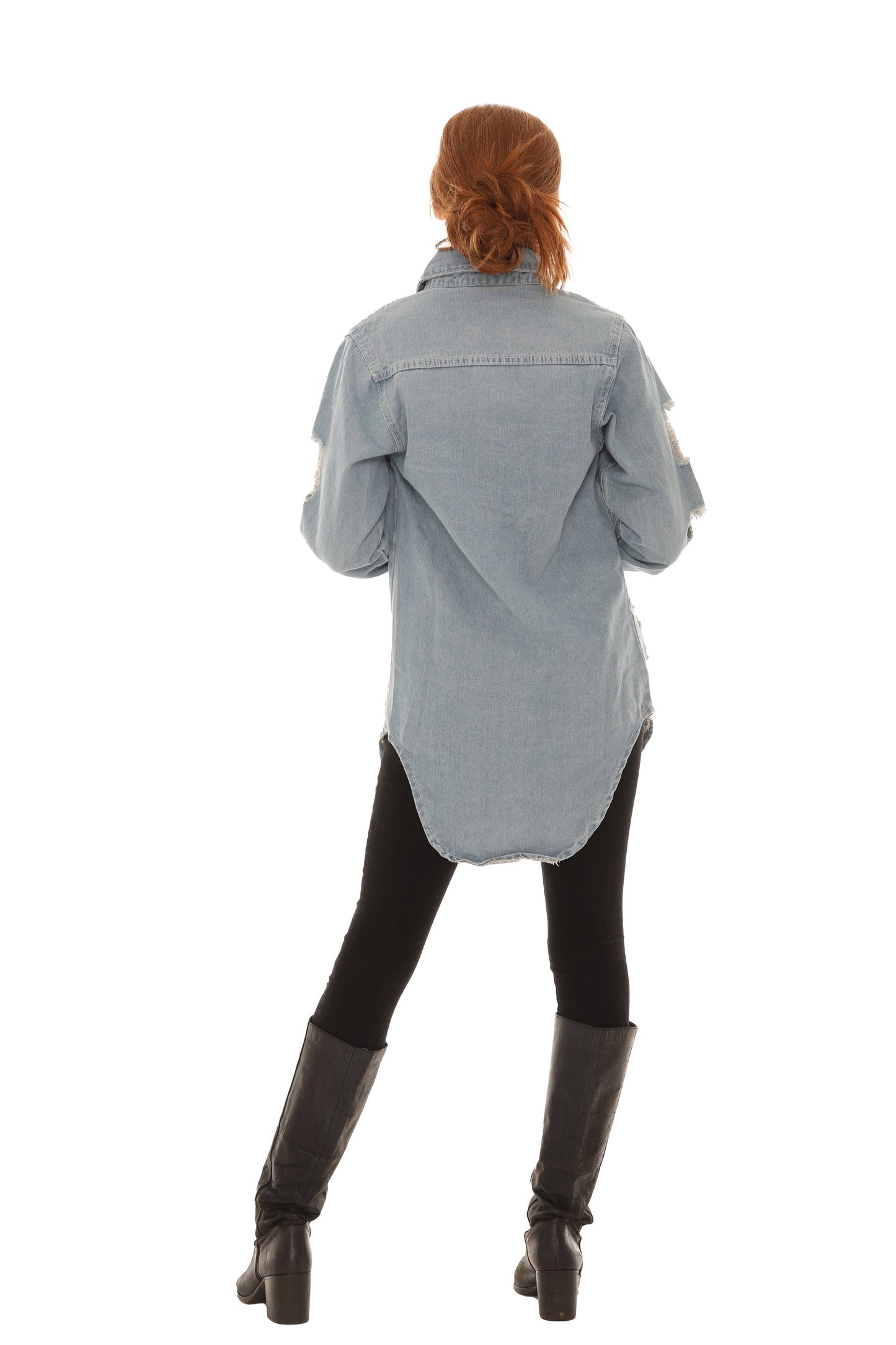 Distressed Denim Shirt: Light Denim / 1X