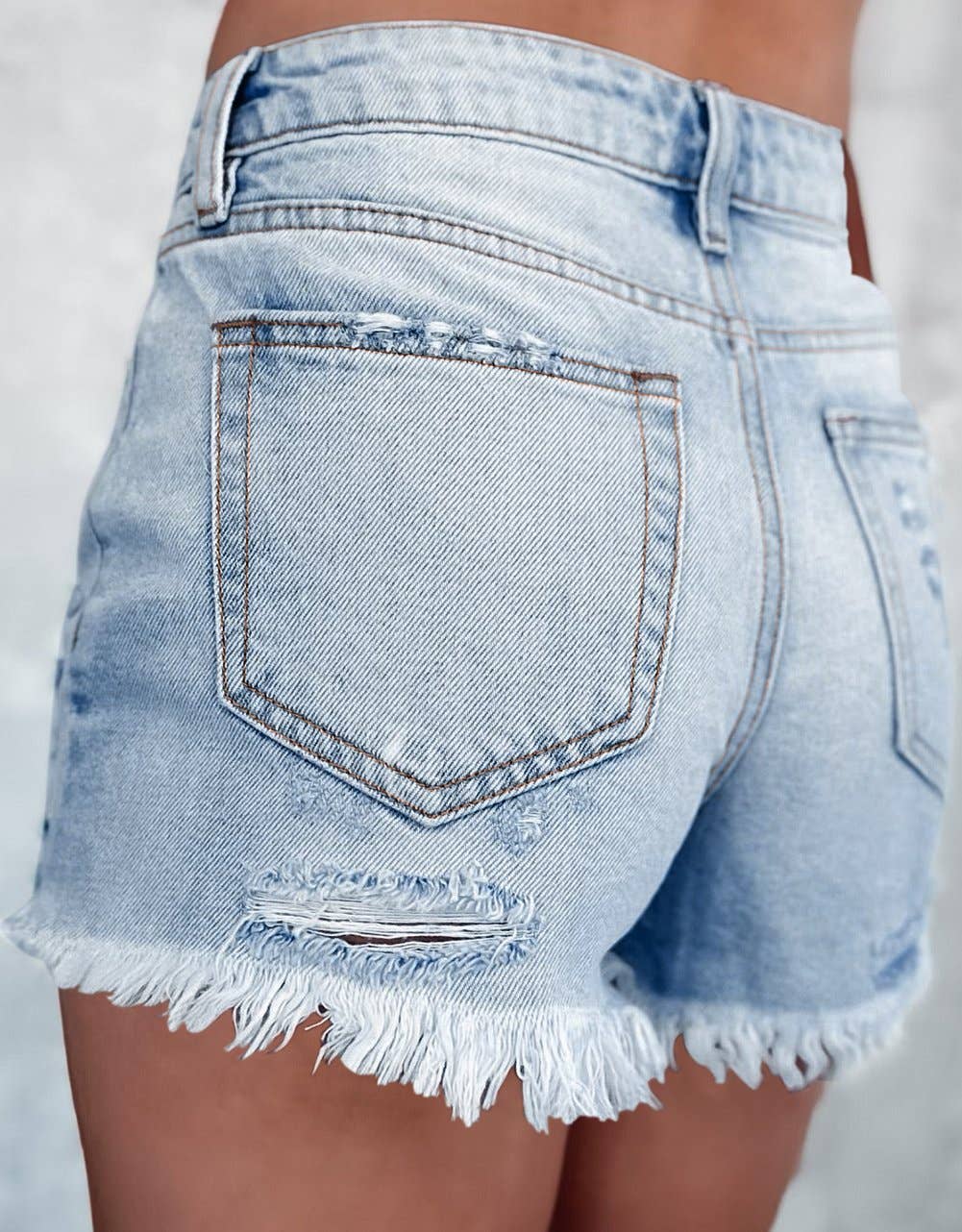 Distressed Ripped Raw Hem High Waist Denim Shorts