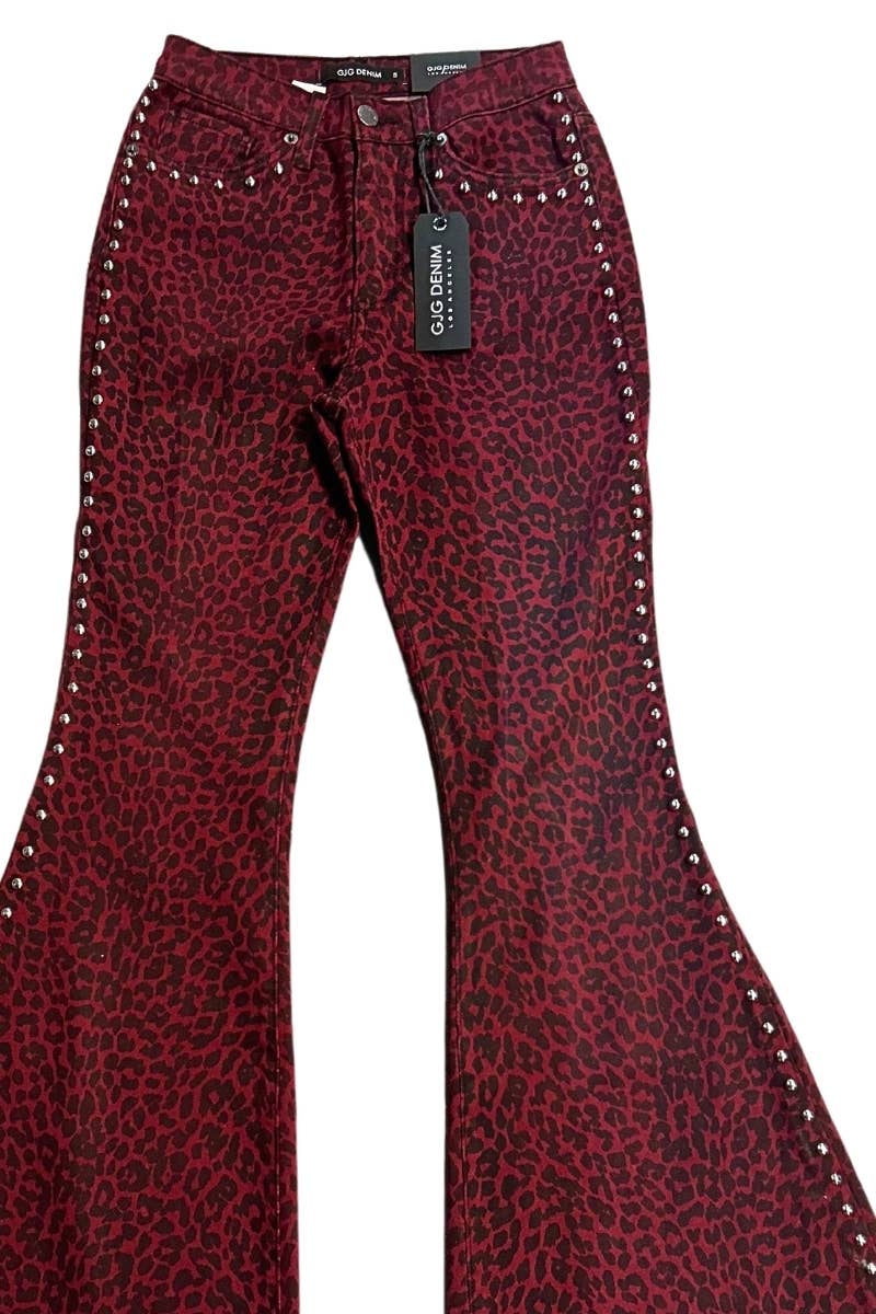 Studded Leopard Bell Bottom Flares