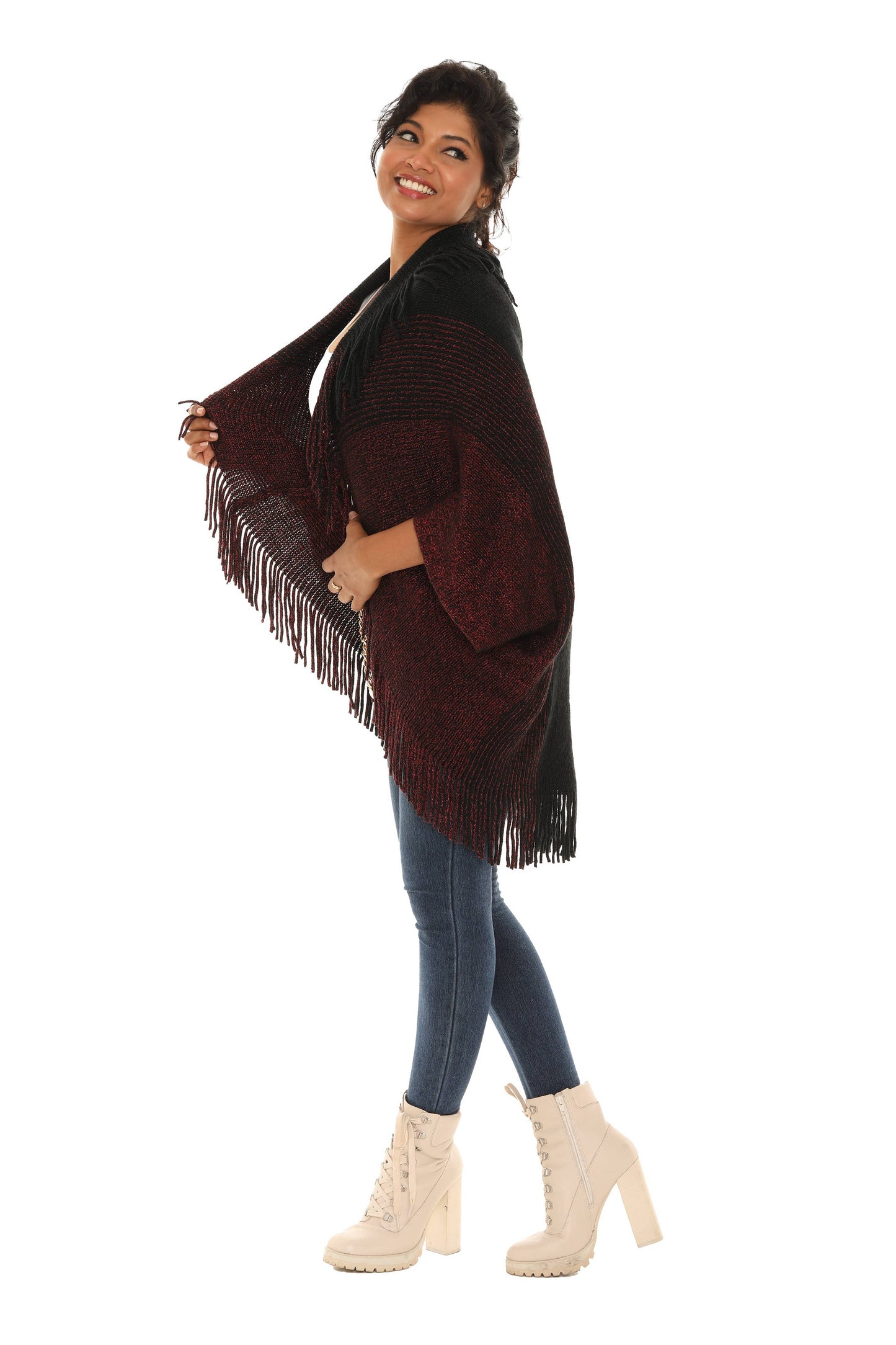 Fringed Duo-Tone Poncho