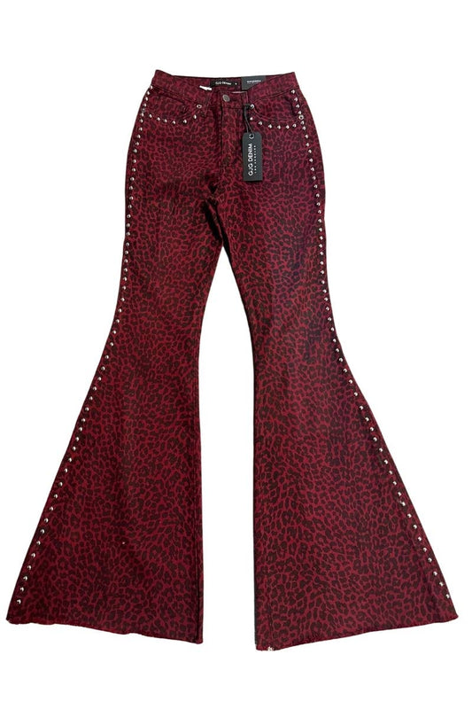 Studded Leopard Bell Bottom Flares